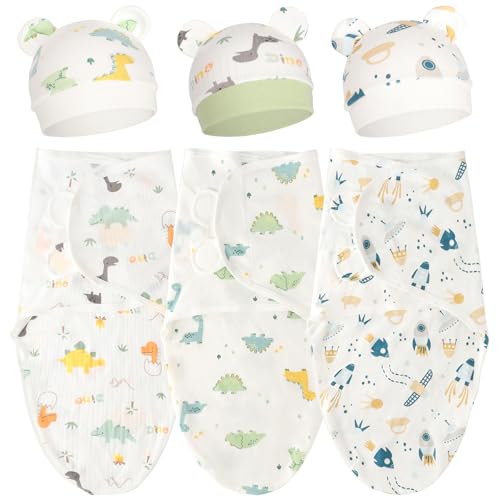DRESHOW Neugeborene Swaddle Decke Hut Set Baby Swaddles Säugling Einstellbar Schlafsack für 0-3 Monate Mädchen Jungen von DRESHOW