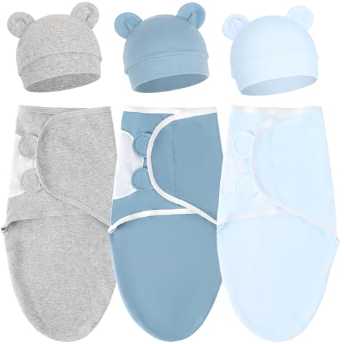 DRESHOW Neugeborene Swaddle Decke Hut Set Baby Swaddles Säugling Einstellbar Schlafsack für 0-3 Monate Mädchen Jungen von DRESHOW