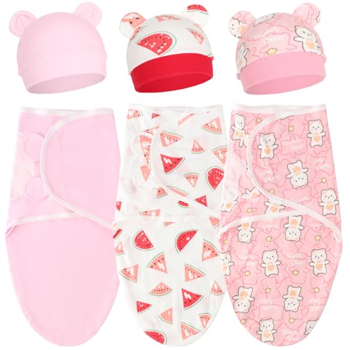 DRESHOW Neugeborene Swaddle Decke Hut Set Baby Swaddles Säugling Einstellbar Schlafsack für 0-3 Monate Mädchen Jungen von DRESHOW