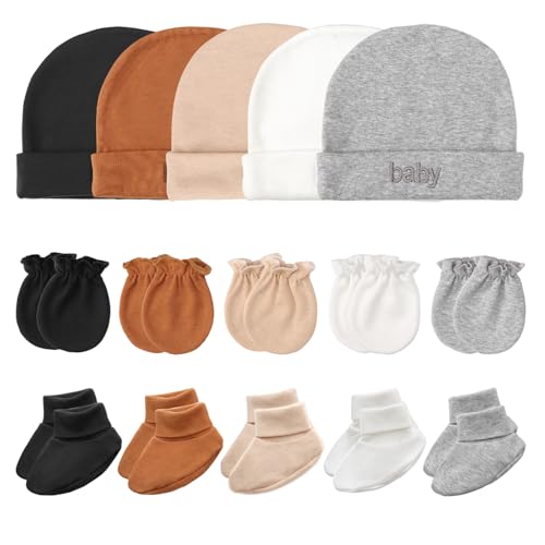 DRESHOW Neugeborenes Baby Mütze Fäustlinge Socken Set Säugling Baumwolle Beanie Handschuhe Keine Kratzer Dicke Warme Socken Baby Jungen Mädchen 0-6 Monate von DRESHOW