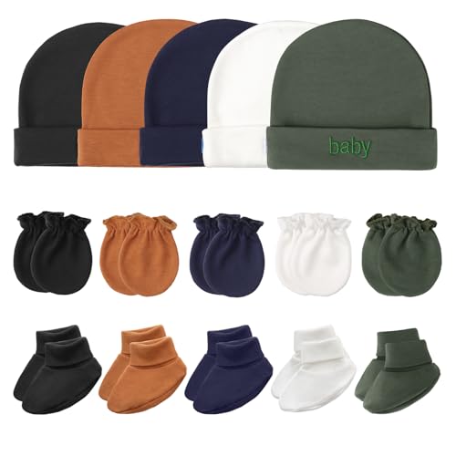 DRESHOW Neugeborenes Baby Mütze Fäustlinge Socken Set Säugling Baumwolle Beanie Handschuhe Keine Kratzer Dicke Warme Socken Baby Jungen Mädchen 0-6 Monate von DRESHOW