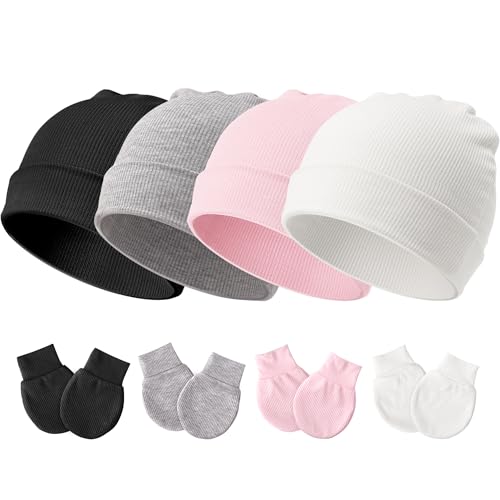 DRESHOW Neugeborenes Baby Mütze Hut und Handschuhe Set Beanie Bekleidung Unisex Infant Hut Kindergarten Mütze Baby Jungen Mädchen 0-3 Monate von DRESHOW