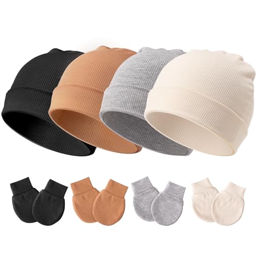 DRESHOW Neugeborenes Baby Mütze Hut und Handschuhe Set Beanie Bekleidung Unisex Infant Hut Kindergarten Mütze Baby Jungen Mädchen 0-3 Monate von DRESHOW