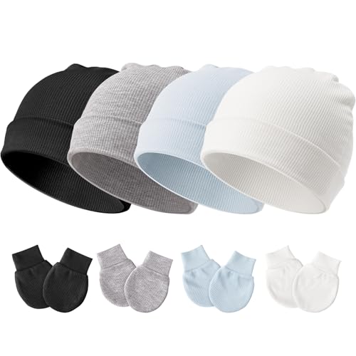 DRESHOW Neugeborenes Baby Mütze Hut und Handschuhe Set Beanie Bekleidung Unisex Infant Hut Kindergarten Mütze Baby Jungen Mädchen 0-3 Monate von DRESHOW