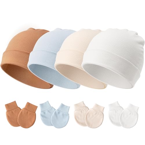 DRESHOW Neugeborenes Baby Mütze Hut und Handschuhe Set Beanie Bekleidung Unisex Infant Hut Kindergarten Mütze Baby Jungen Mädchen 0-3 Monate von DRESHOW