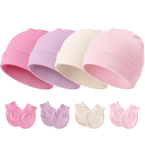 DRESHOW Neugeborenes Baby Mütze Hut und Handschuhe Set Beanie Bekleidung Unisex Infant Hut Kindergarten Mütze Baby Jungen Mädchen 0-3 Monate von DRESHOW