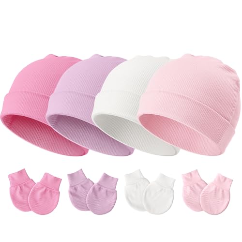 DRESHOW Neugeborenes Baby Mütze Hut und Handschuhe Set Beanie Bekleidung Unisex Infant Hut Kindergarten Mütze Baby Jungen Mädchen 0-3 Monate von DRESHOW