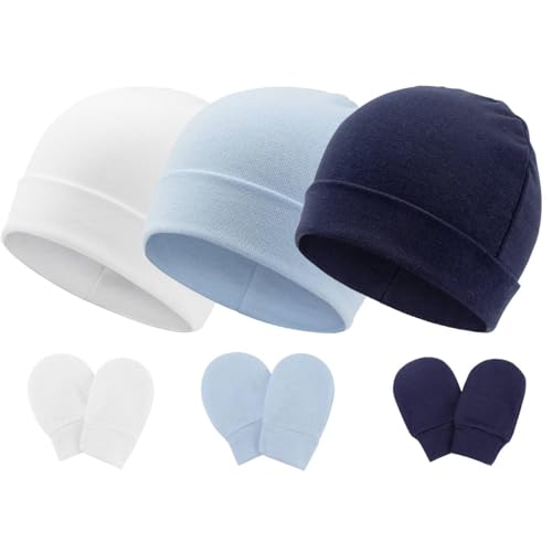 DRESHOW Neugeborenes Baby Mütze Hut und Handschuhe Set Beanie Bekleidung Unisex Infant Hut Kindergarten Mütze Baby Jungen Mädchen 0-6 Monate von DRESHOW
