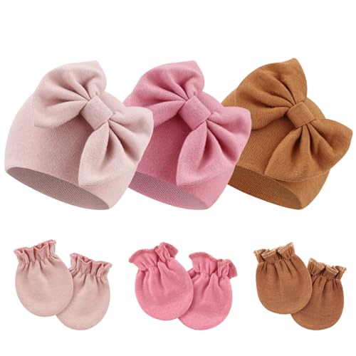 DRESHOW Neugeborenes Baby Mütze Hut und Handschuhe Set Beanie Bekleidung Unisex Infant Hut Kindergarten Mütze Baby Jungen Mädchen 0-6 Monate von DRESHOW
