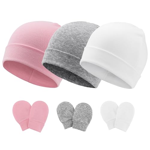 DRESHOW Neugeborenes Baby Mütze Hut und Handschuhe Set Beanie Bekleidung Unisex Infant Hut Kindergarten Mütze Baby Jungen Mädchen 0-6 Monate von DRESHOW