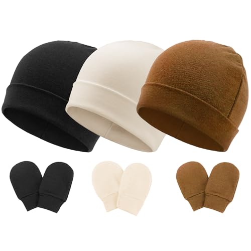 DRESHOW Neugeborenes Baby Mütze Hut und Handschuhe Set Beanie Bekleidung Unisex Infant Hut Kindergarten Mütze Baby Jungen Mädchen 0-6 Monate von DRESHOW