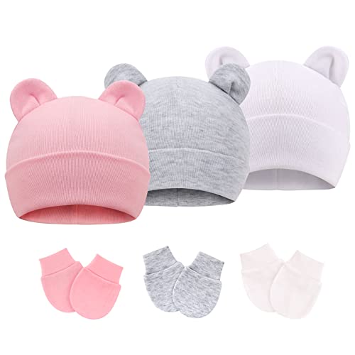 DRESHOW Neugeborenes Baby Mütze Hut und Handschuhe Set Beanie Bekleidung Unisex Infant Hut Kindergarten Mütze Baby Jungen Mädchen 0-6 Monate von DRESHOW