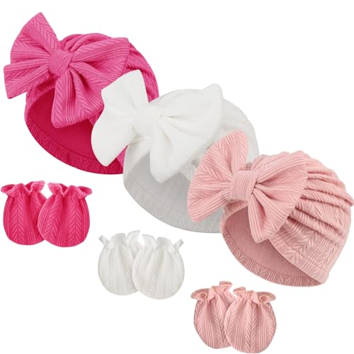 DRESHOW Neugeborenes Baby Mütze Hut und Handschuhe Set Beanie Bekleidung Unisex Infant Hut Kindergarten Mütze Baby Jungen Mädchen 0-6 Monate von DRESHOW