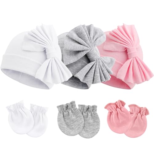 DRESHOW Neugeborenes Baby Mütze Hut und Handschuhe Set Beanie Bekleidung Unisex Infant Hut Kindergarten Mütze Baby Jungen Mädchen 0-6 Monate von DRESHOW