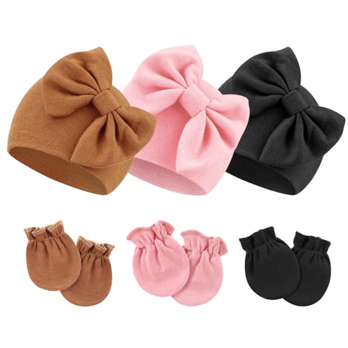 DRESHOW Neugeborenes Baby Mütze Hut und Handschuhe Set Beanie Bekleidung Unisex Infant Hut Kindergarten Mütze Baby Jungen Mädchen 0-6 Monate von DRESHOW