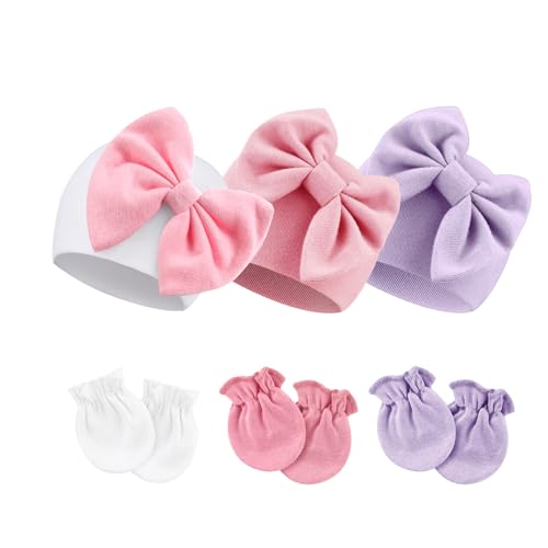 DRESHOW Neugeborenes Baby Mütze Hut und Handschuhe Set Beanie Bekleidung Unisex Infant Hut Kindergarten Mütze Baby Jungen Mädchen 0-6 Monate von DRESHOW