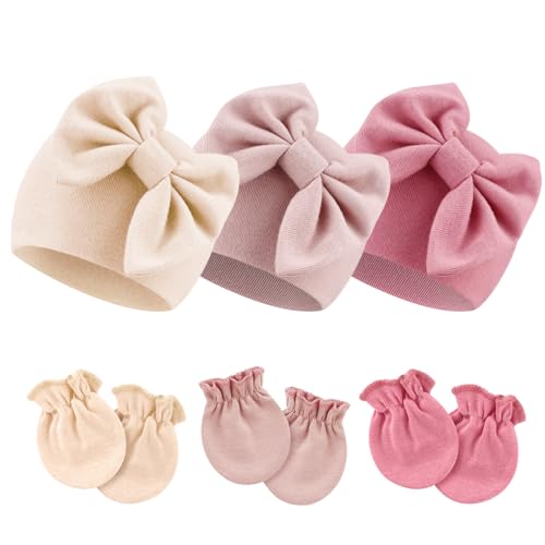 DRESHOW Neugeborenes Baby Mütze Hut und Handschuhe Set Beanie Bekleidung Unisex Infant Hut Kindergarten Mütze Baby Jungen Mädchen 0-6 Monate von DRESHOW