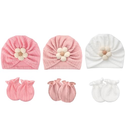 DRESHOW Neugeborenes Baby Mütze Hut und Handschuhe Set Beanie Bekleidung Unisex Infant Hut Kindergarten Mütze Baby Jungen Mädchen 0-6 Monate von DRESHOW