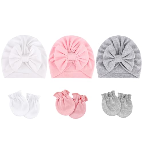 DRESHOW Neugeborenes Baby Mütze Hut und Handschuhe Set Beanie Bekleidung Unisex Infant Hut Kindergarten Mütze Baby Jungen Mädchen 0-6 Monate von DRESHOW