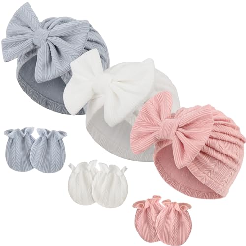 DRESHOW Neugeborenes Baby Mütze Hut und Handschuhe Set Beanie Bekleidung Unisex Infant Hut Kindergarten Mütze Baby Jungen Mädchen 0-6 Monate von DRESHOW