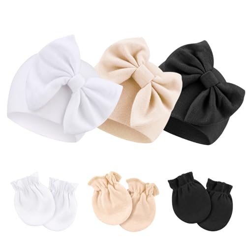 DRESHOW Neugeborenes Baby Mütze Hut und Handschuhe Set Beanie Bekleidung Unisex Infant Hut Kindergarten Mütze Baby Jungen Mädchen 0-6 Monate von DRESHOW