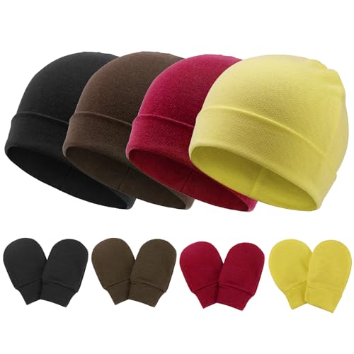 DRESHOW Neugeborenes Baby Mütze Hut und Handschuhe Set Beanie Bekleidung Unisex Infant Hut Kindergarten Mütze Baby Jungen Mädchen 0-6 Monate von DRESHOW