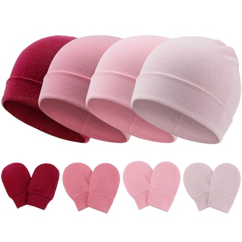 DRESHOW Neugeborenes Baby Mütze Hut und Handschuhe Set Beanie Bekleidung Unisex Infant Hut Kindergarten Mütze Baby Jungen Mädchen 0-6 Monate von DRESHOW