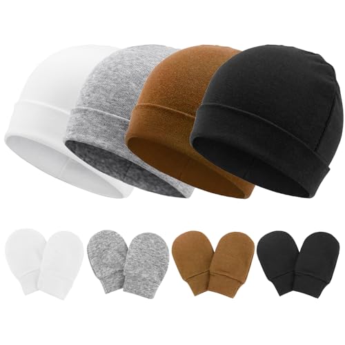 DRESHOW Neugeborenes Baby Mütze Hut und Handschuhe Set Beanie Bekleidung Unisex Infant Hut Kindergarten Mütze Baby Jungen Mädchen 0-6 Monate von DRESHOW