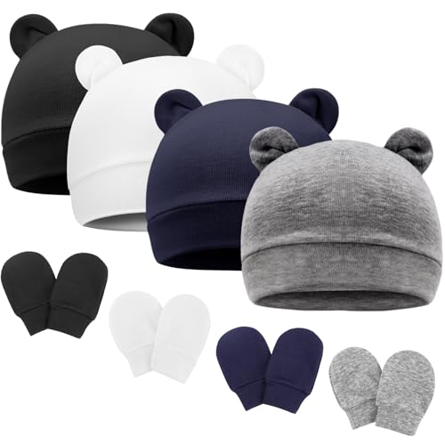 DRESHOW Neugeborenes Baby Mütze Hut und Handschuhe Set Beanie Bekleidung Unisex Infant Hut Kindergarten Mütze Baby Jungen Mädchen 0-6 Monate von DRESHOW