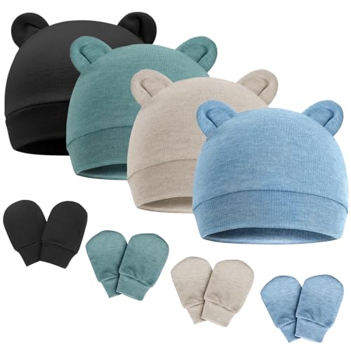 DRESHOW Neugeborenes Baby Mütze Hut und Handschuhe Set Beanie Bekleidung Unisex Infant Hut Kindergarten Mütze Baby Jungen Mädchen 0-6 Monate von DRESHOW