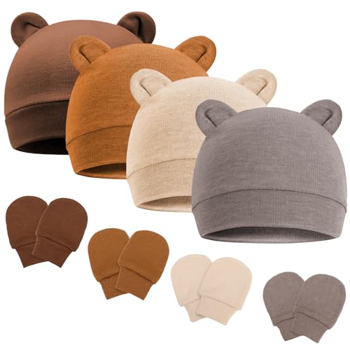 DRESHOW Neugeborenes Baby Mütze Hut und Handschuhe Set Beanie Bekleidung Unisex Infant Hut Kindergarten Mütze Baby Jungen Mädchen 0-6 Monate von DRESHOW