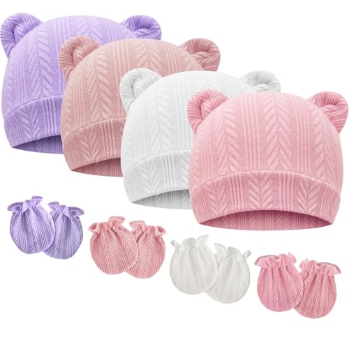 DRESHOW Neugeborenes Baby Mütze Hut und Handschuhe Set Beanie Bekleidung Unisex Infant Hut Kindergarten Mütze Baby Jungen Mädchen 0-6 Monate von DRESHOW