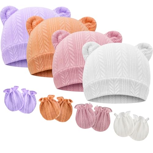 DRESHOW Neugeborenes Baby Mütze Hut und Handschuhe Set Beanie Bekleidung Unisex Infant Hut Kindergarten Mütze Baby Jungen Mädchen 0-6 Monate von DRESHOW