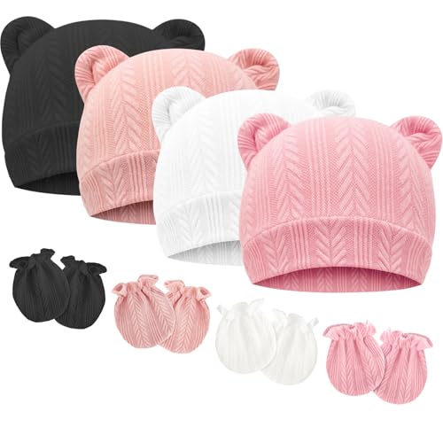 DRESHOW Neugeborenes Baby Mütze Hut und Handschuhe Set Beanie Bekleidung Unisex Infant Hut Kindergarten Mütze Baby Jungen Mädchen 0-6 Monate von DRESHOW
