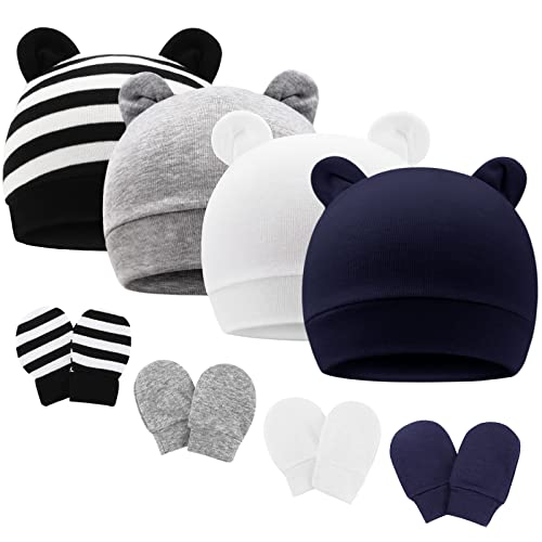 DRESHOW Neugeborenes Baby Mütze Hut und Handschuhe Set Beanie Bekleidung Unisex Infant Hut Kindergarten Mütze Baby Jungen Mädchen 0-6 Monate von DRESHOW