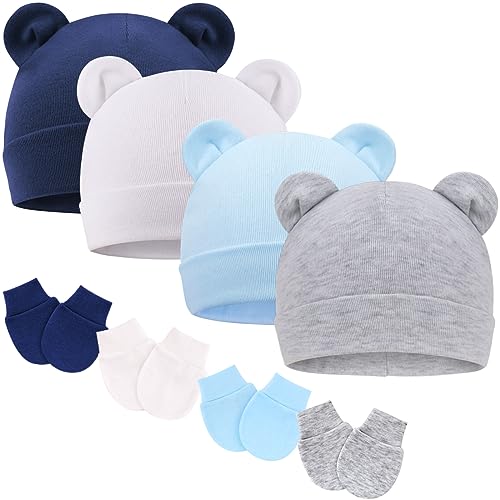 DRESHOW Neugeborenes Baby Mütze Hut und Handschuhe Set Beanie Bekleidung Unisex Infant Hut Kindergarten Mütze Baby Jungen Mädchen 0-6 Monate von DRESHOW