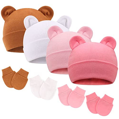 DRESHOW Neugeborenes Baby Mütze Hut und Handschuhe Set Beanie Bekleidung Unisex Infant Hut Kindergarten Mütze Baby Jungen Mädchen 0-6 Monate von DRESHOW