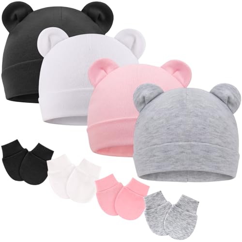 DRESHOW Neugeborenes Baby Mütze Hut und Handschuhe Set Beanie Bekleidung Unisex Infant Hut Kindergarten Mütze Baby Jungen Mädchen 0-6 Monate von DRESHOW