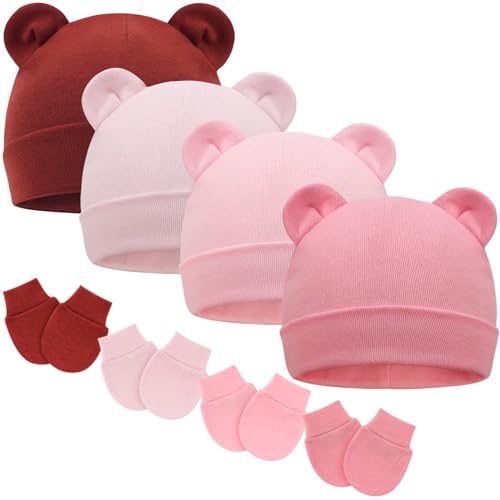 DRESHOW Neugeborenes Baby Mütze Hut und Handschuhe Set Beanie Bekleidung Unisex Infant Hut Kindergarten Mütze Baby Jungen Mädchen 0-6 Monate von DRESHOW