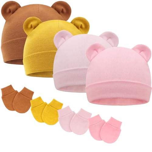 DRESHOW Neugeborenes Baby Mütze Hut und Handschuhe Set Beanie Bekleidung Unisex Infant Hut Kindergarten Mütze Baby Jungen Mädchen 0-6 Monate von DRESHOW