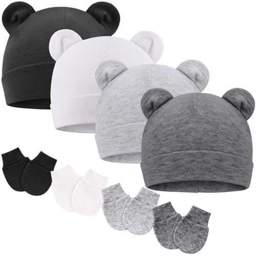 DRESHOW Neugeborenes Baby Mütze Hut und Handschuhe Set Beanie Bekleidung Unisex Infant Hut Kindergarten Mütze Baby Jungen Mädchen 0-6 Monate von DRESHOW