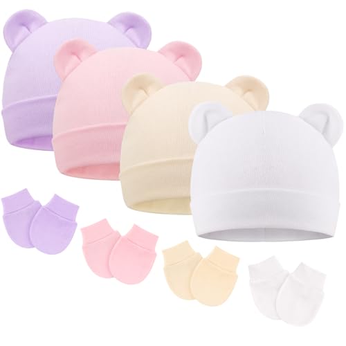 DRESHOW Neugeborenes Baby Mütze Hut und Handschuhe Set Beanie Bekleidung Unisex Infant Hut Kindergarten Mütze Baby Jungen Mädchen 0-6 Monate von DRESHOW