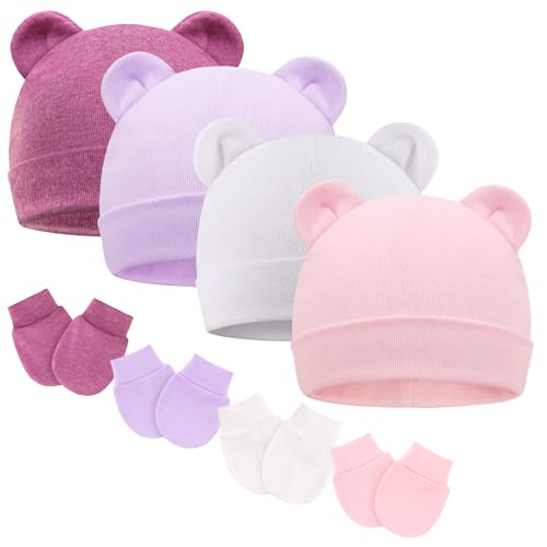 DRESHOW Neugeborenes Baby Mütze Hut und Handschuhe Set Beanie Bekleidung Unisex Infant Hut Kindergarten Mütze Baby Jungen Mädchen 0-6 Monate von DRESHOW