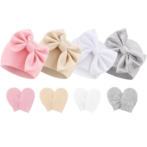 DRESHOW Neugeborenes Baby Mütze Hut und Handschuhe Set Beanie Bekleidung Unisex Infant Hut Kindergarten Mütze Baby Jungen Mädchen 0-6 Monate von DRESHOW