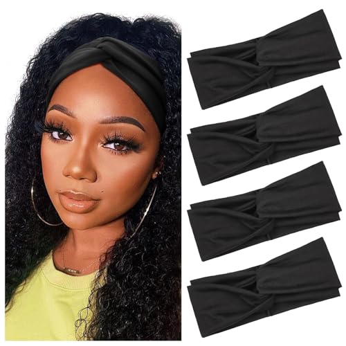 DRESHOW 4 Stück Damen Stirnbänder Kopfband Haarband Elastische Weiche Stirnband für Alltag Yoga Sport Fitness von DRESHOW