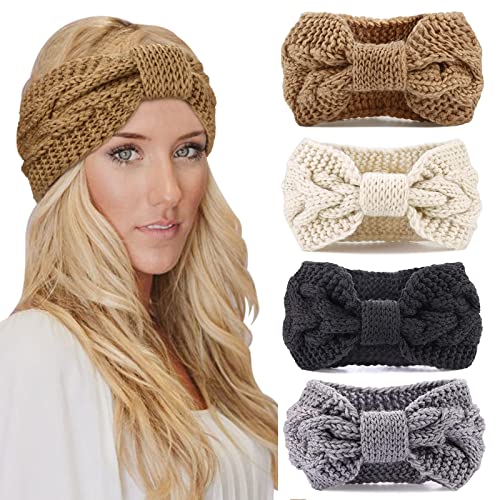 DRESHOW Stirnband Damen Winter Strick, Stirnband Mädchen, 4 Pcs Stirnbänder Strick, Haarband Ohrenwärmer Elastische, Herbst Und Winter Stirnband Damen DRESHOW Stirnband Damen Winter Strick, Stirnband Mädchen, 4 Pcs Stirnbänder Strick, Haarband Ohrenwärmer Elastische, Herbst Und Winter Stirnband Damen von DRESHOW