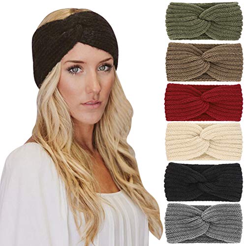 DRESHOW 6 Stück Stirnband Damen Winter Häkeln Stirnbänder Gestrickt Stirnband Kopfband Haarband Elastische Haarreife Ohr Wärmer von DRESHOW