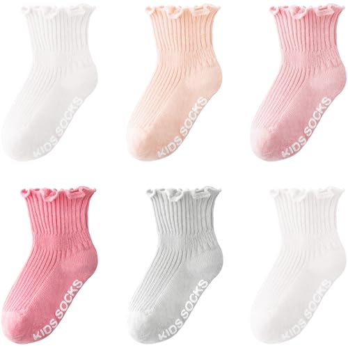 DRESHOW Säugling Rüschen Spitze Socken für Mädchen - Rutschfeste, Schlichte Gerüschte Baby Söckchen für Neugeborene und Kleinkinder - Taufe Socken von DRESHOW