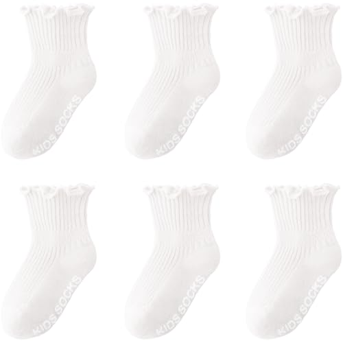 DRESHOW Säugling Rüschen Spitze Socken Baby Mädchen Rutschfeste Schlichte Gerüschte Söckchen Neugeborene Knöchel Kleid Taufe von DRESHOW