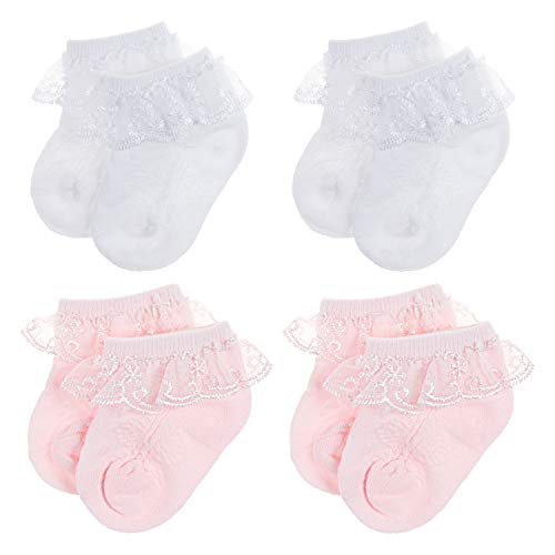 DRESHOW Säugling Spitze Schleife Socken Baby Rüschen Spitze Socken Neugeborene Kleinkinder Mädchen Socken Knöchel Kleid Socke von DRESHOW